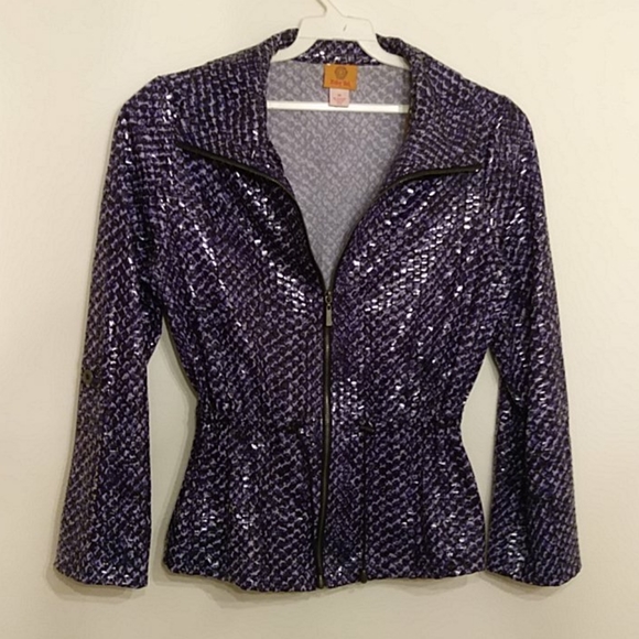 Ruby Red Jackets & Blazers - Sequin All Weather Blue & Black Jacket Size 10